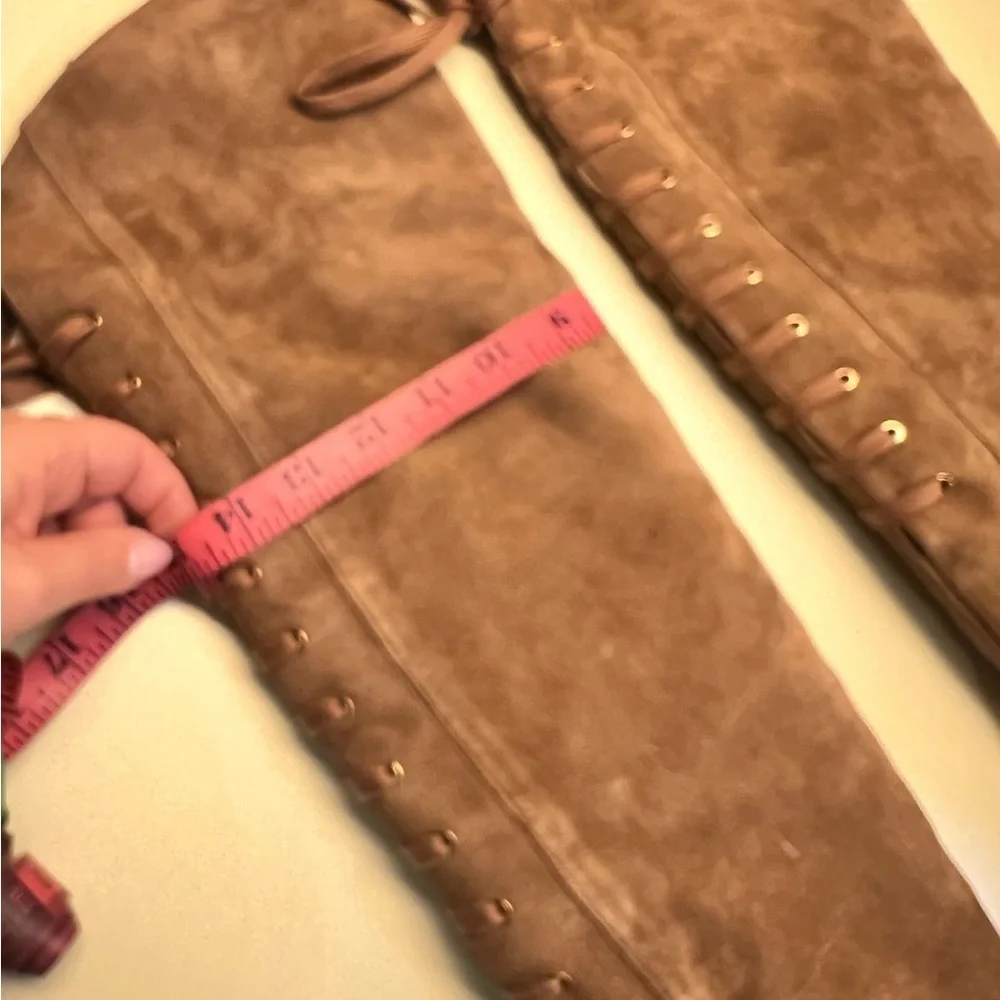 NWT Pura Lopez Brown Over-the-Knee Boots with Suede Finish